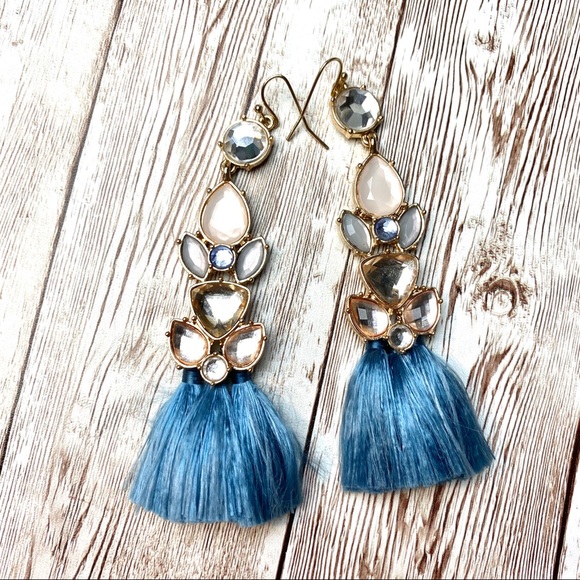 Firedia Light Blue Women Tassel Crystal Earrings - Picture 2 of 8